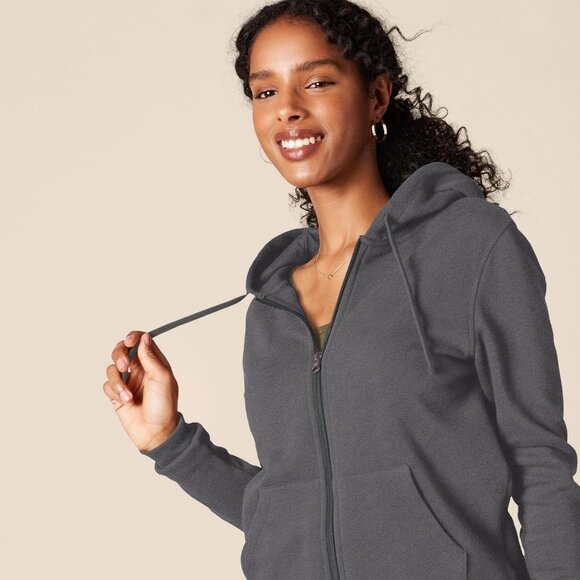 Women’s Dark Grey Fleece Full-Zip Hoodie for Comfort and Style - Picture 4 of 11